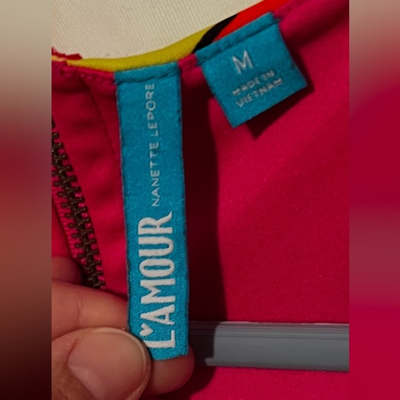 L'amour Nanette Lepore Neon Rainbow Cloud Pop Art Print Skater Dress Size M - Picture 5 of 5